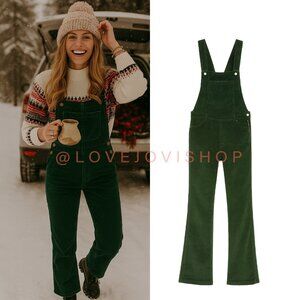 Cabincore | Forest Green Corduroy Overalls Gold Side Zipper | Forever 21 Utility